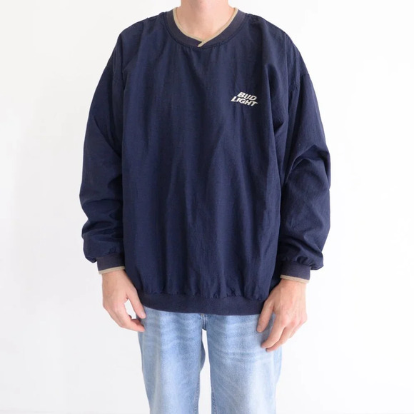 VTG Willwerth Bud Light Embroidered Nylon PGA Tour Navy Pullover Windbreaker XL - Picture 1 of 9